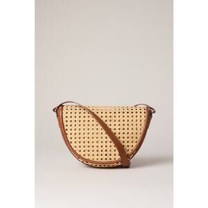 RTR Bembien Luna Woven Wicker Straw & Leather Shoulder Hand Bag boho beach